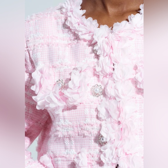 AKIRA NWT Size L Springtime Pretty Soft Pink Tweed Long Sleeve Blazer (0730) - Picture 2 of 11